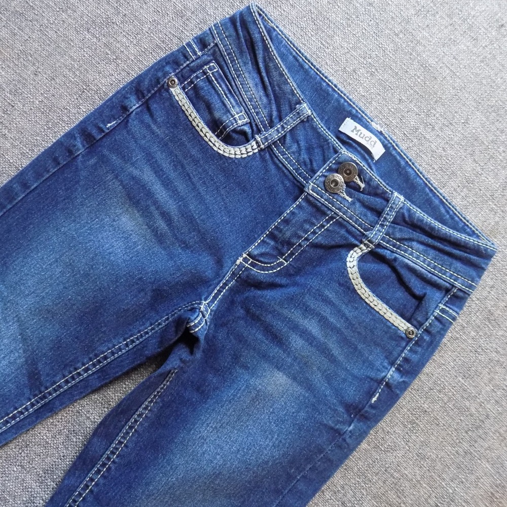 Mudd Jeans Girls Size 12 Dark Wash Good Contrast Stitch Straight Leg 1804